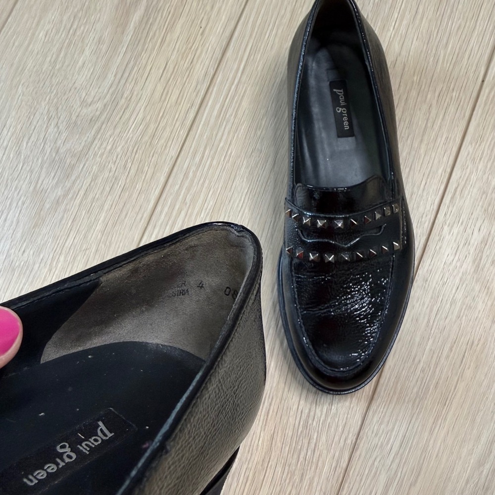 HH Paul Green Black Studded Patent Leather Lug Sole Sofia Studded Loafers 6.5 - Picture 7 of 7